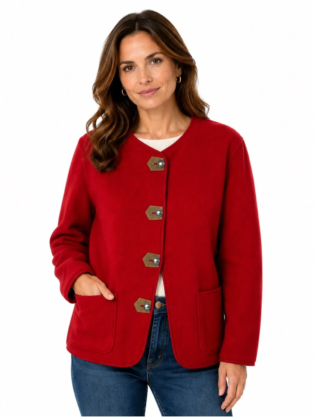 Sonnblick Landhausmoden Virgin Wool Reversible Plaid & Solid Red Jacket Sz. L??